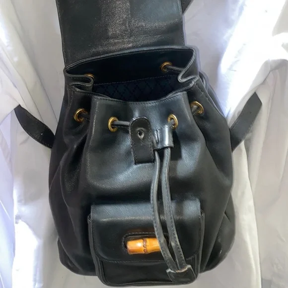 Gucci Black Leather Backpack with Bamboo Accent - Picture 15 of 16